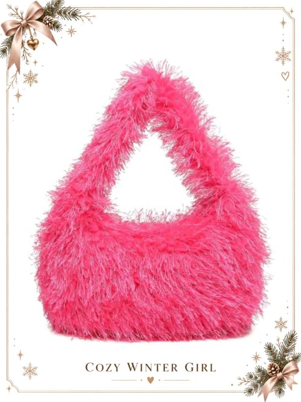 Faux Fur Fluffy Hobo Bag Fuzzy Plush Shoulder Purse Y2K Trendy Cute Tote